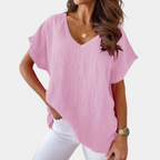 Luchtige V-hals linnenblouse met losse pasvorm