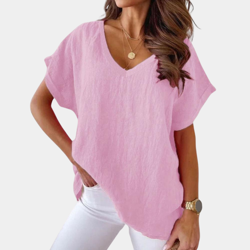 Luchtige V-hals linnenblouse met losse pasvorm