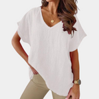 Luchtige V-hals linnenblouse met losse pasvorm