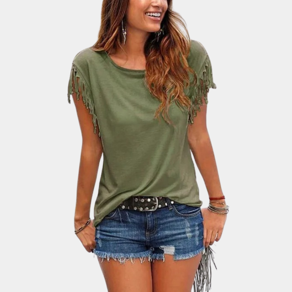 Fransig zomerse T-shirt met een losse pasvorm