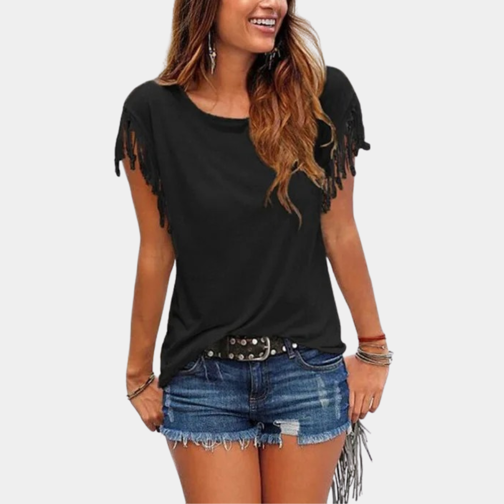 Fransig zomerse T-shirt met een losse pasvorm