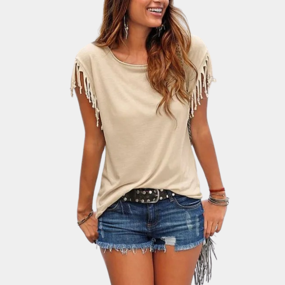 Fransig zomerse T-shirt met een losse pasvorm