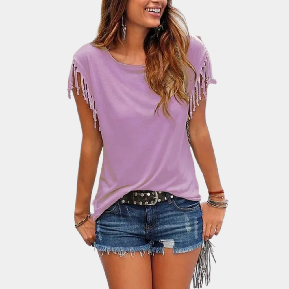 Fransig zomerse T-shirt met een losse pasvorm