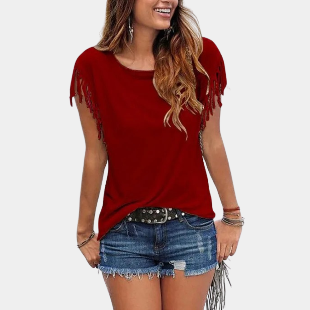 Fransig zomerse T-shirt met een losse pasvorm