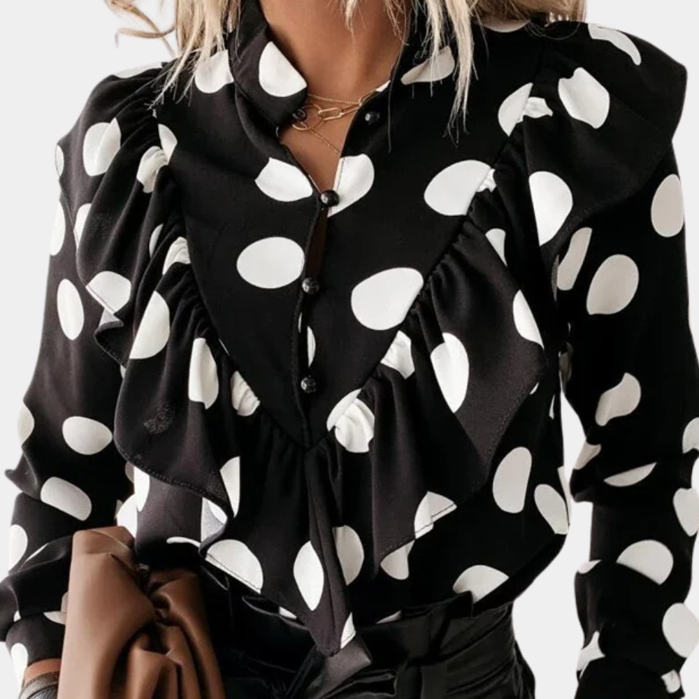 Gestippelde volantblouse met vloeiende snit