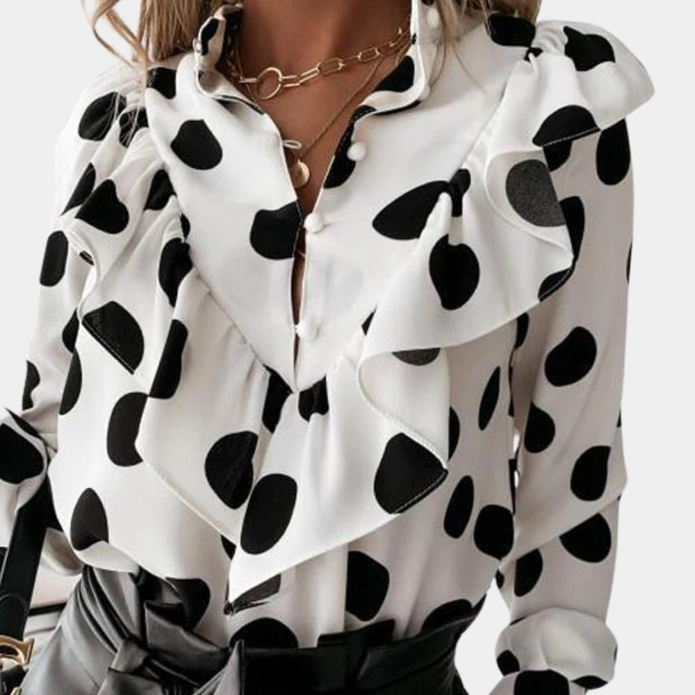 Gestippelde volantblouse met vloeiende snit