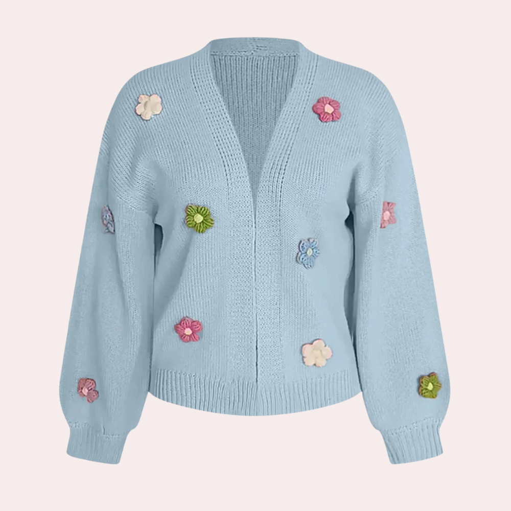 Gebreid damesvest met 3D bloemen