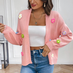 Gebreid damesvest met 3D bloemen