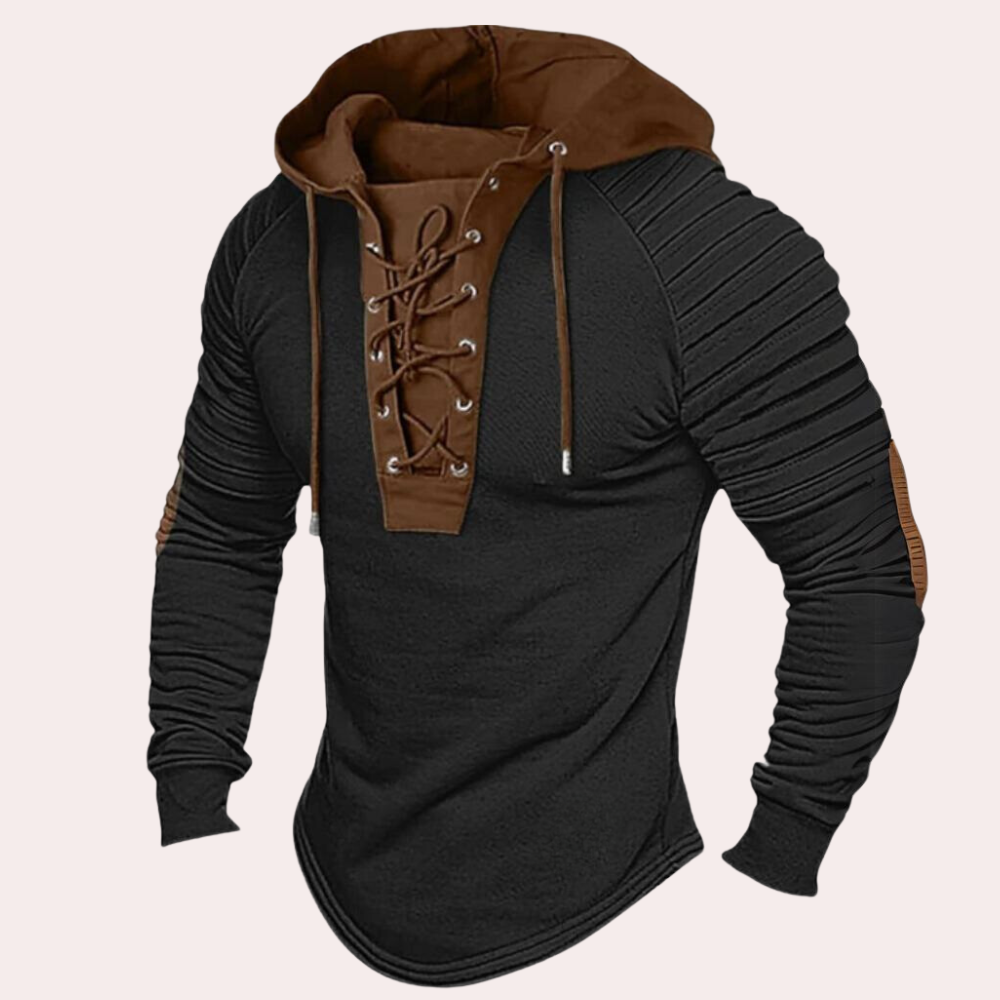 Heren sweatshirt met vetersluiting en capuchon
