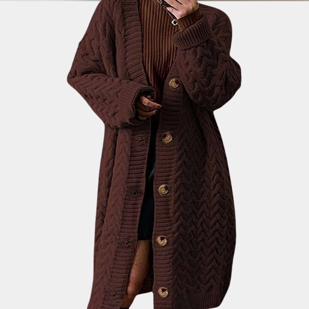 Oversized lang gebreid damesvest