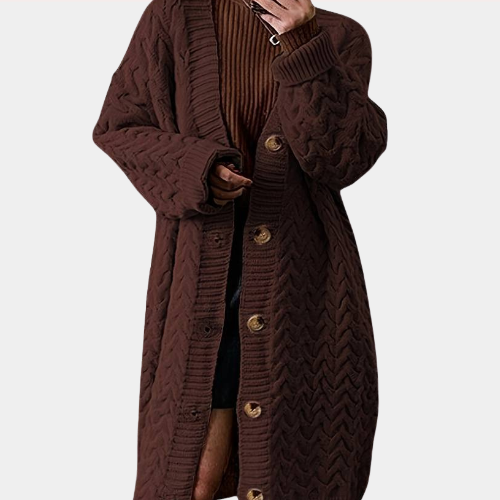 Oversized lang gebreid damesvest