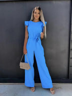 Jumpsuit met korte mouwen en ceintuur – Liva
