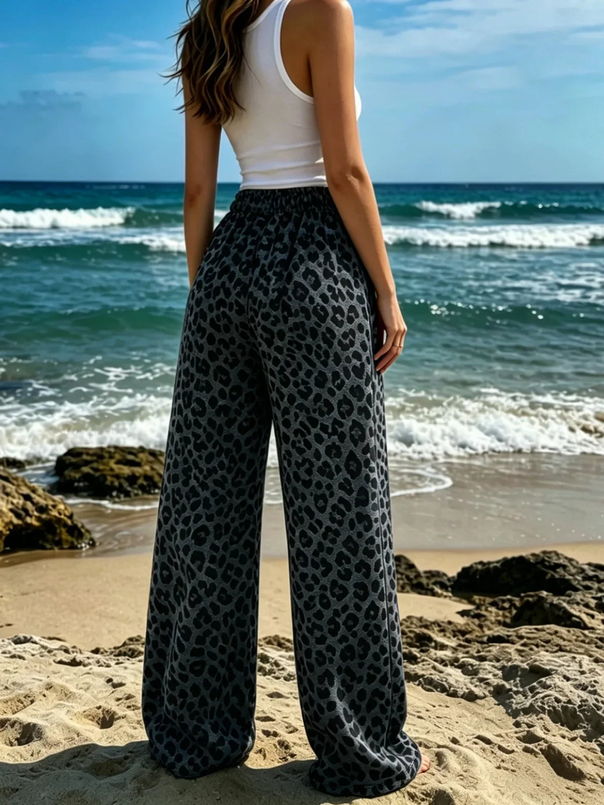 Casual gebreide broek met luipaardprint