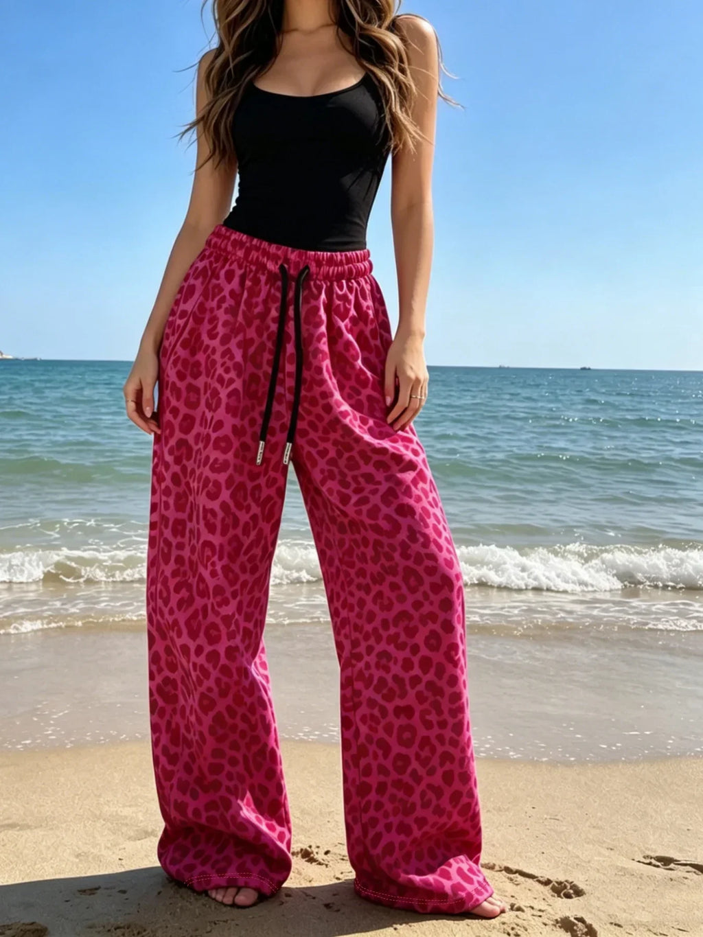 Casual gebreide broek met luipaardprint