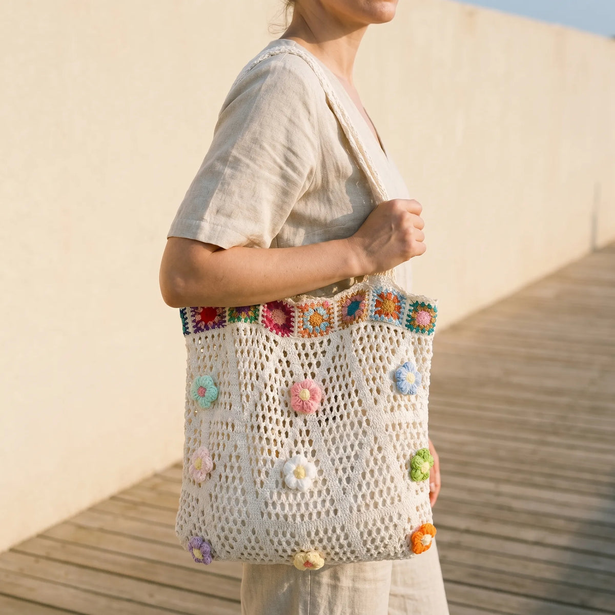 Casual gehaakte tas met bloemen — afbeelding 13