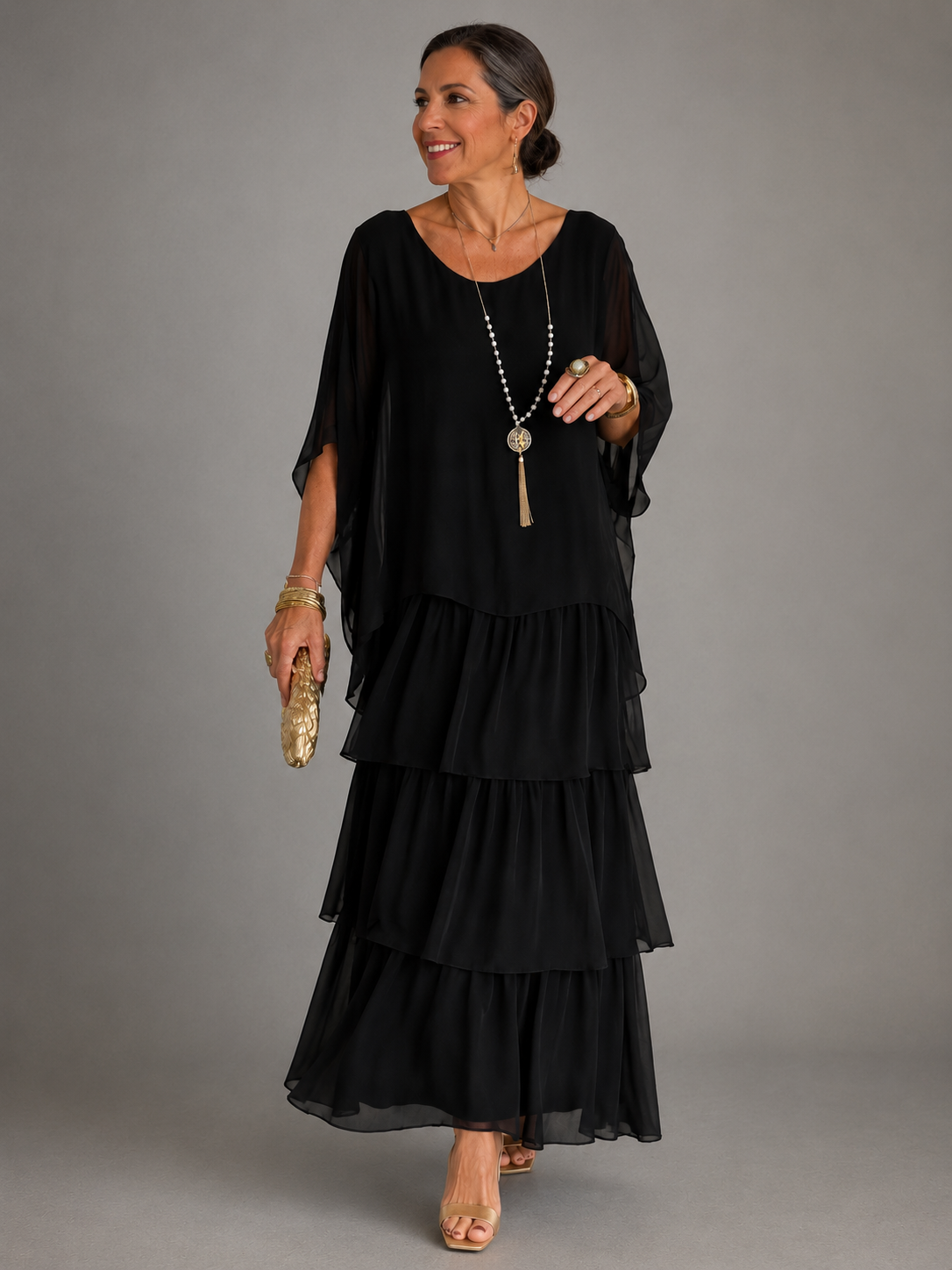 Charlotte | Elegante maxi-jurk met gelaagde, vloeiende pasvorm