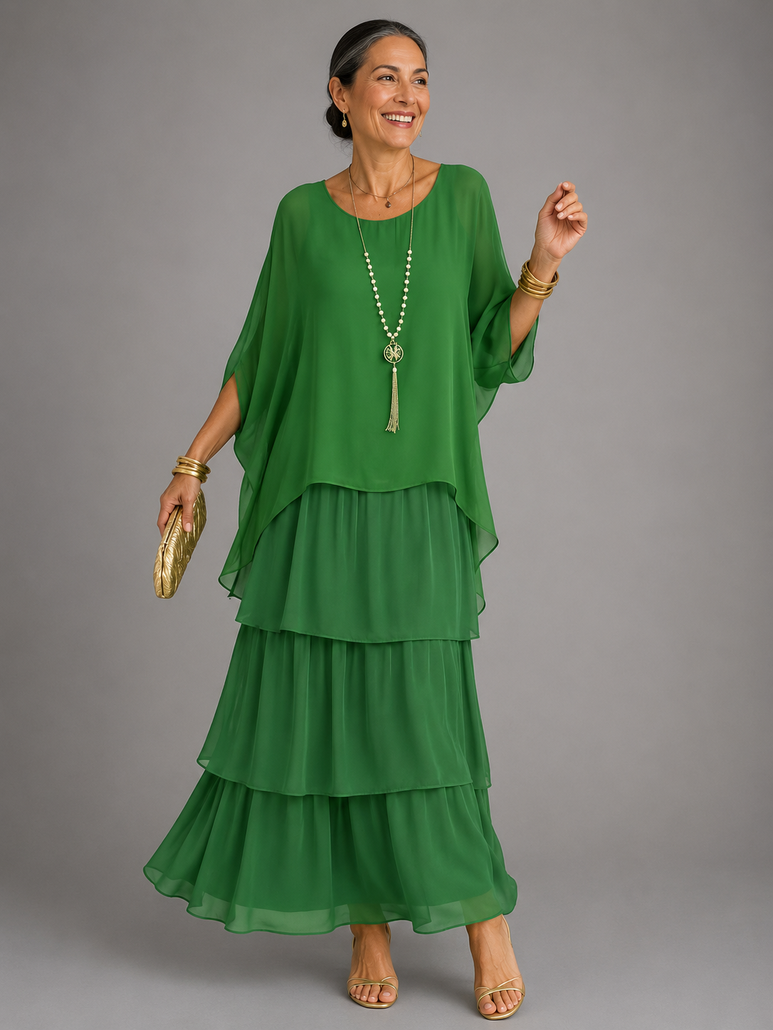 Charlotte | Elegante maxi-jurk met gelaagde, vloeiende pasvorm