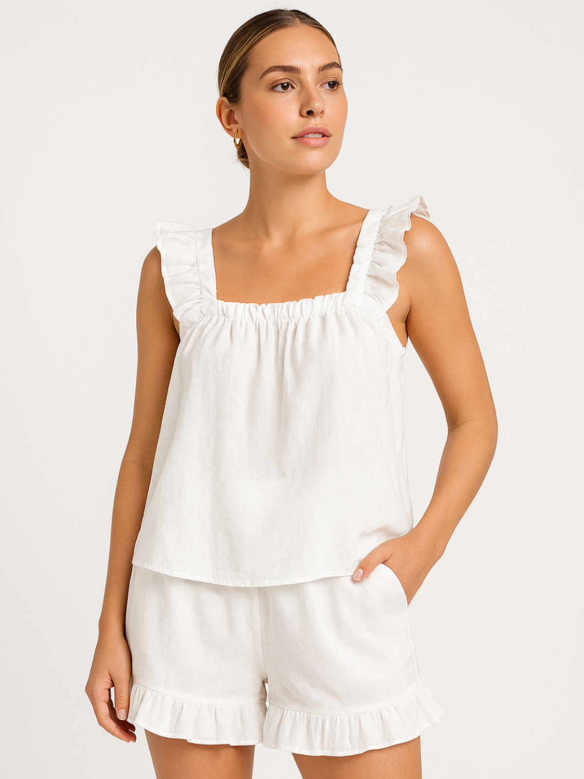 Tweedelige ruches pyjamaset voor de zomer