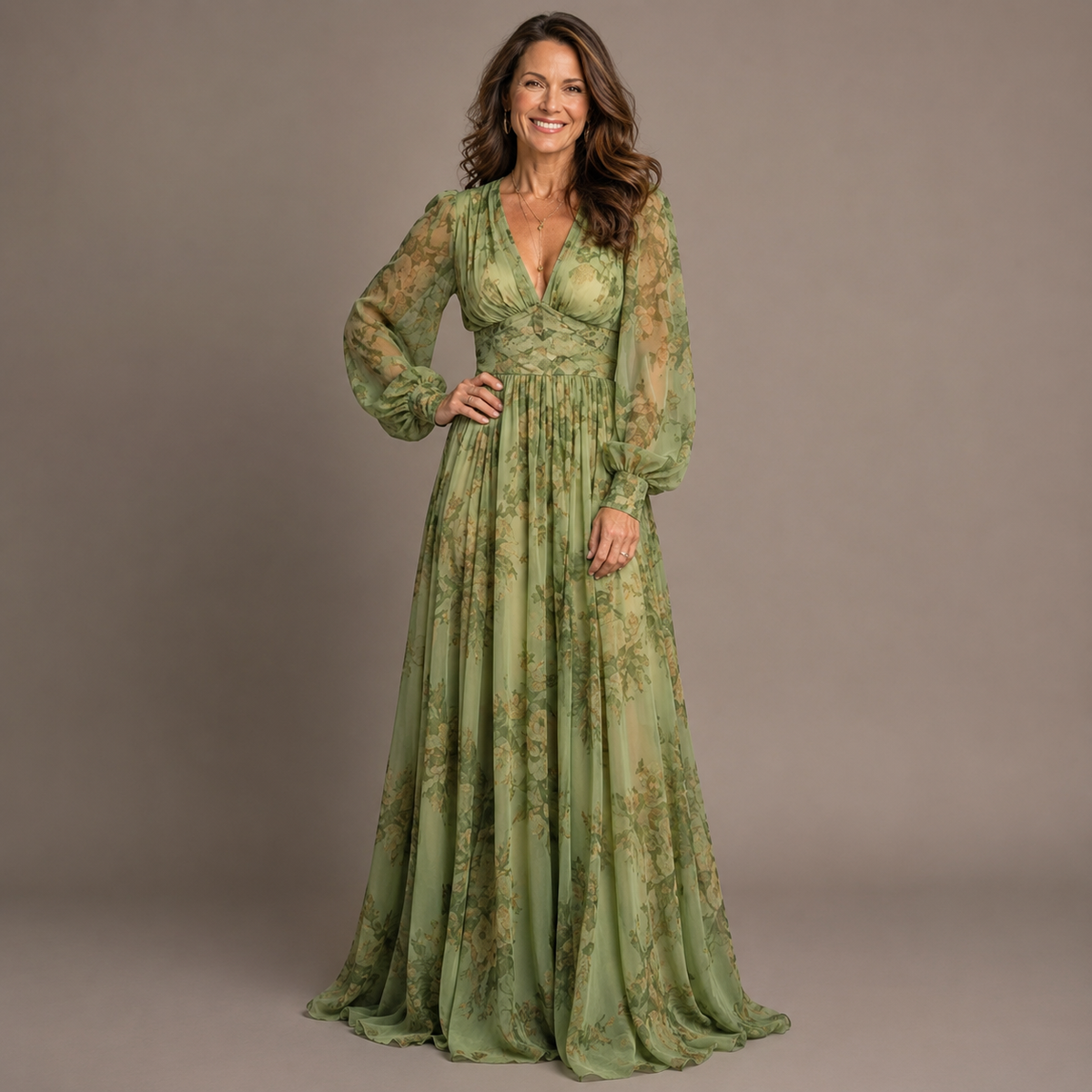 Maxi-jurk met bloemenprint en gerimpelde zoom