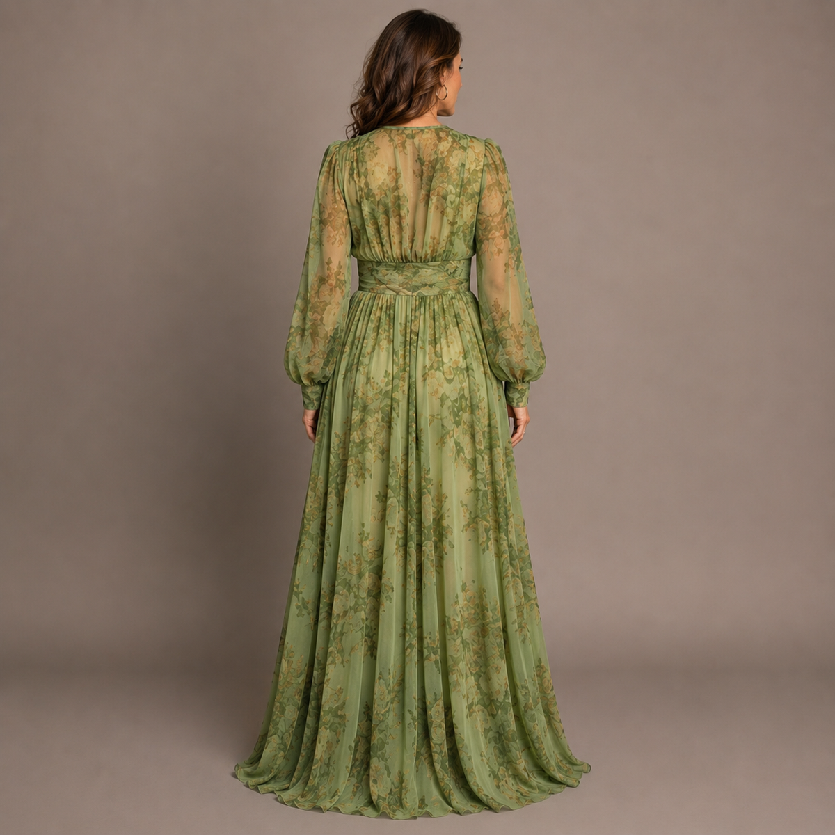 Maxi-jurk met bloemenprint en gerimpelde zoom