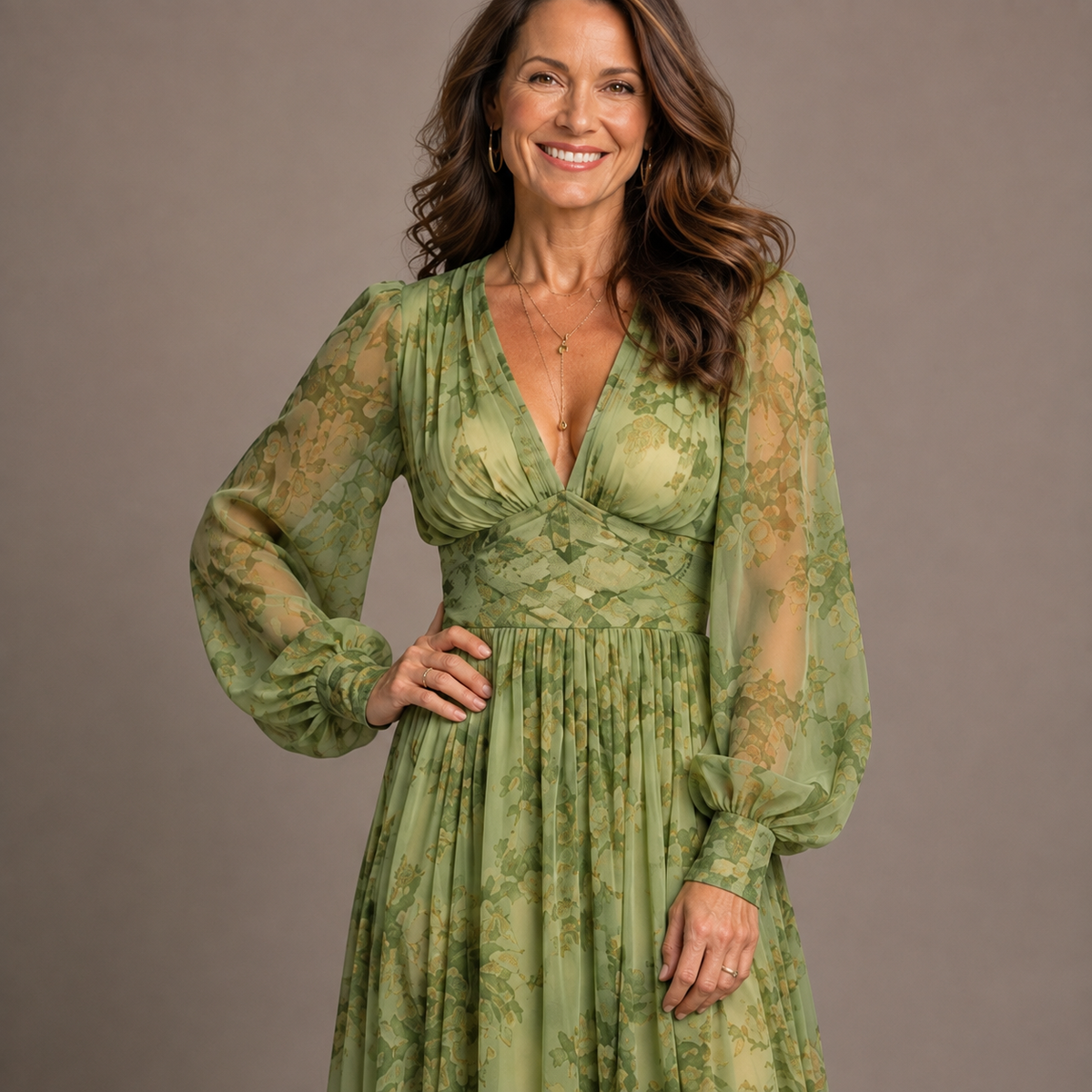Maxi-jurk met bloemenprint en gerimpelde zoom