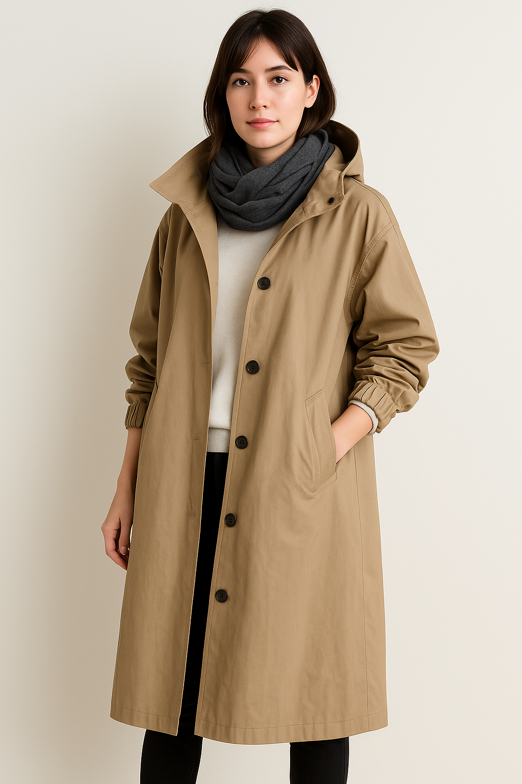 Lange dames trenchcoat met capuchon – Liva