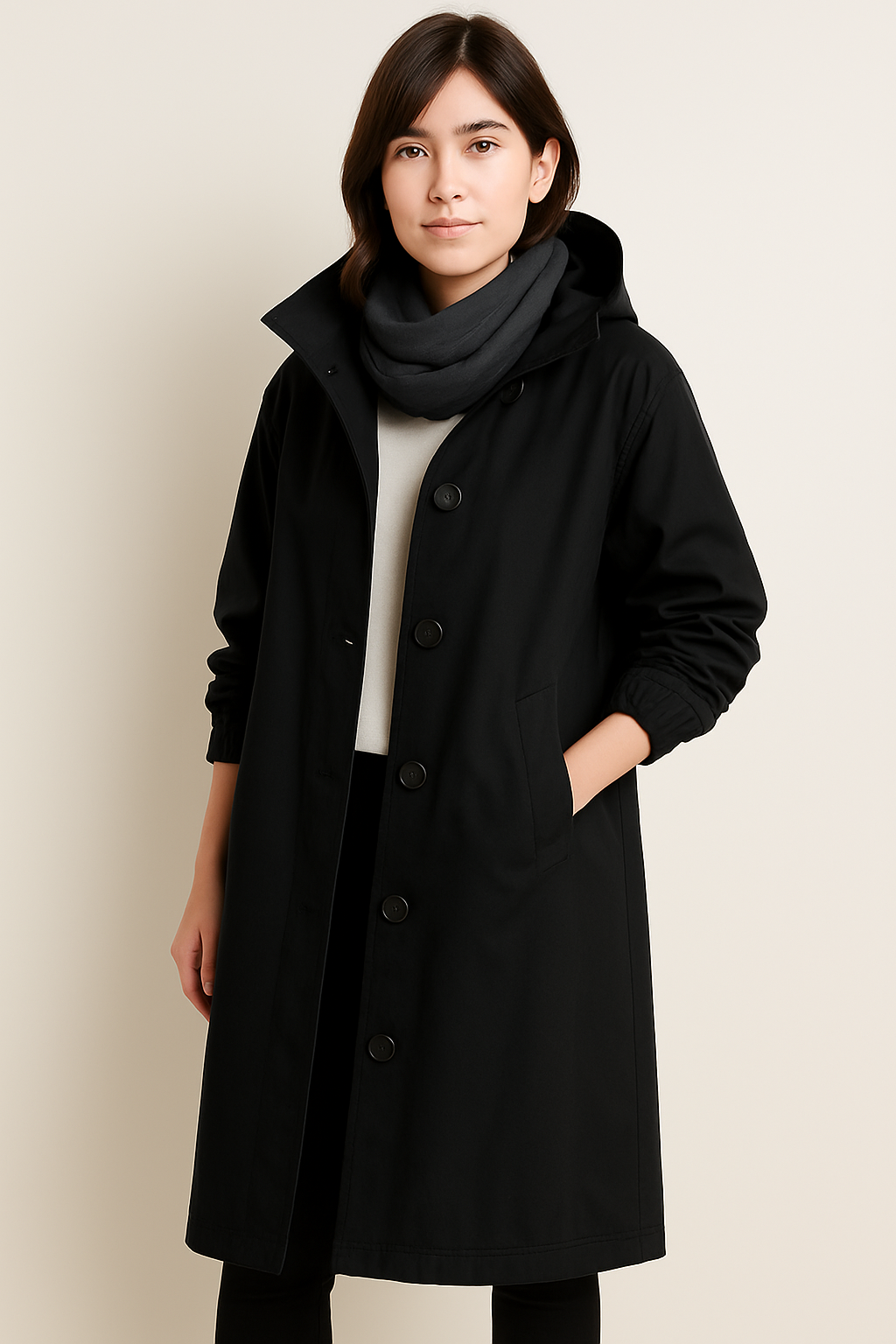 Lange dames trenchcoat met capuchon – Liva