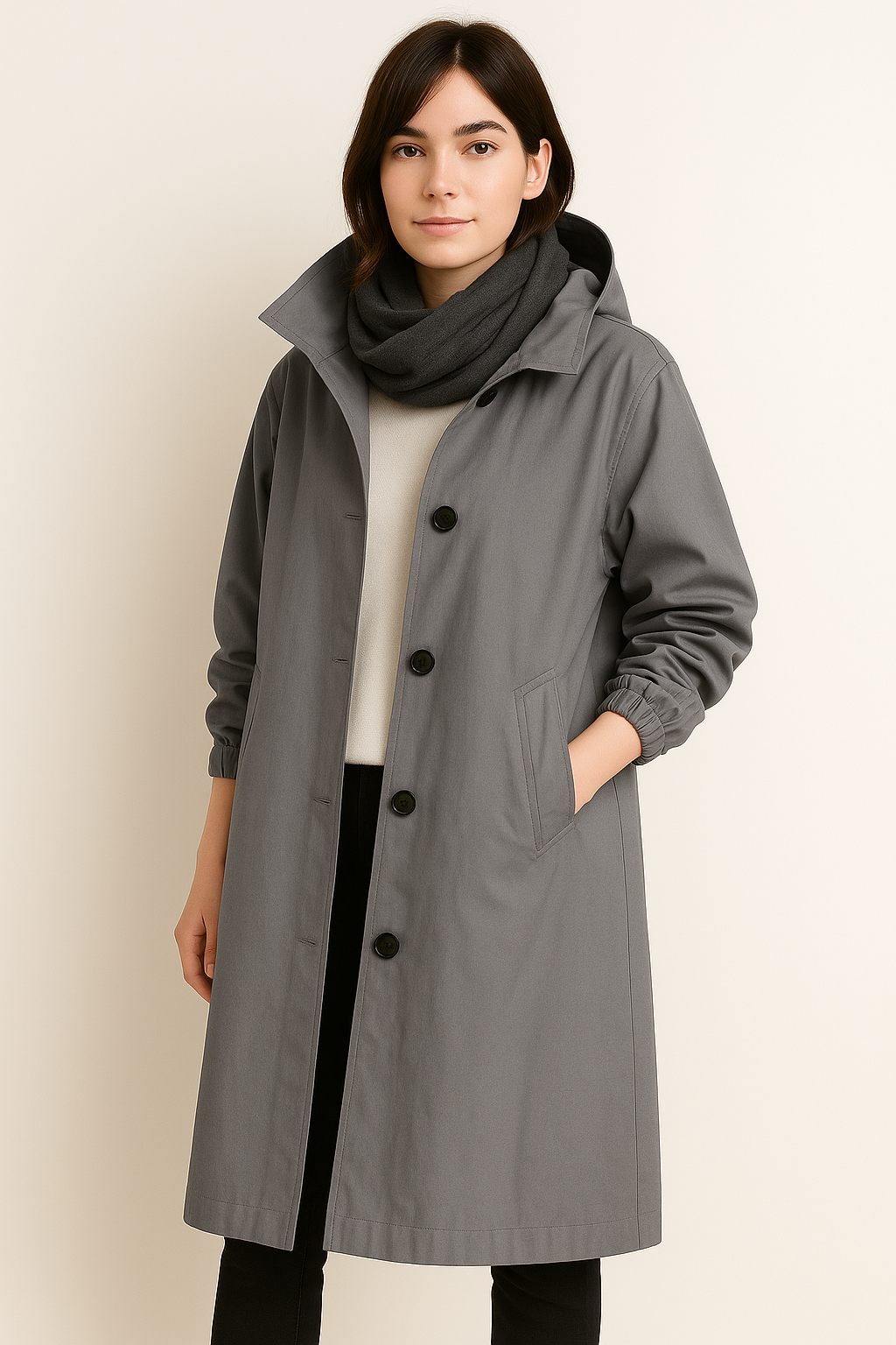 Lange dames trenchcoat met capuchon – Liva