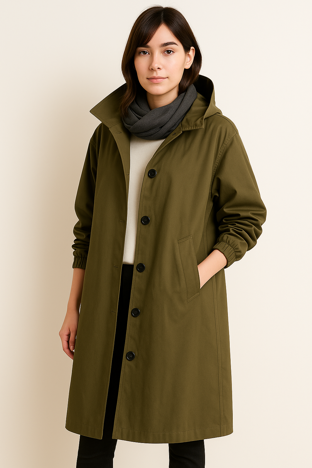 Lange dames trenchcoat met capuchon – Liva