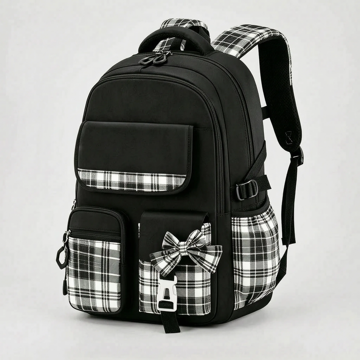 Schoolrugzak met geruite details