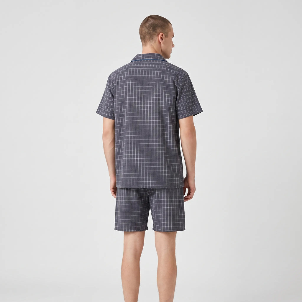 Geruit heren pyjama-shortset