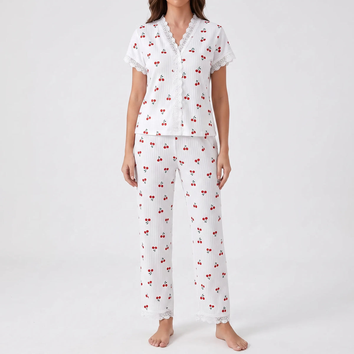 Pyjamaset met kersenprint