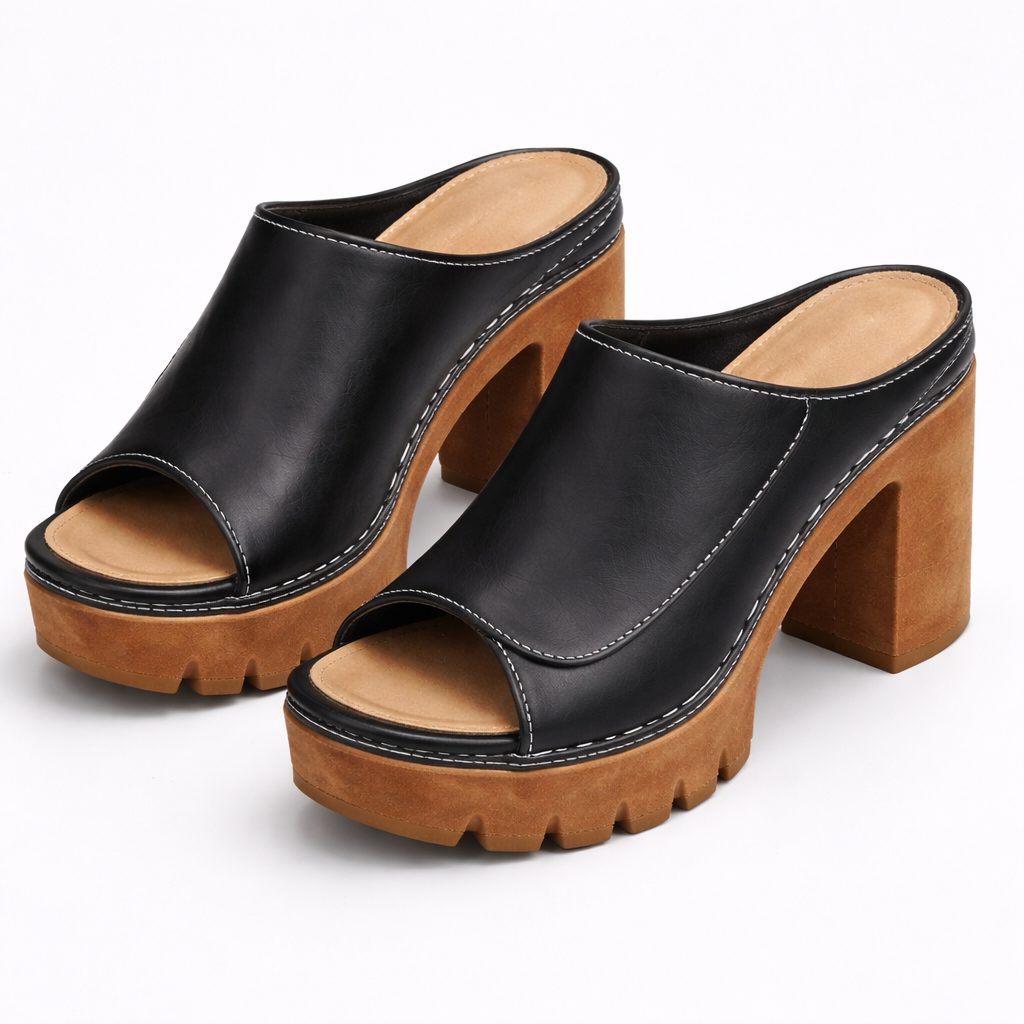 Damesplatformschoenen met brede hak en bandje