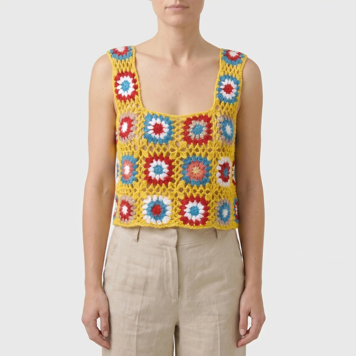 Gehaakte mouwloze croptop