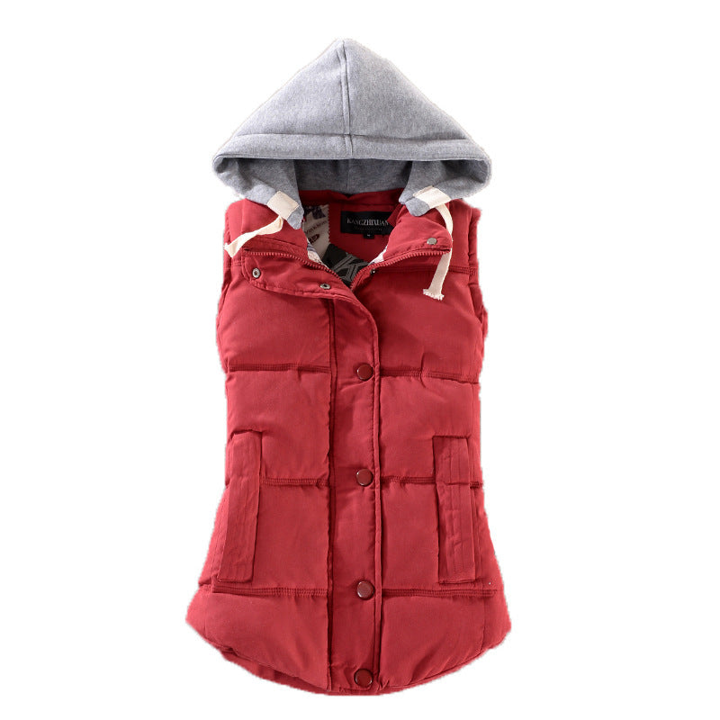 Fabiola | Mouwloze bodywarmer met capuchon en drukknopen