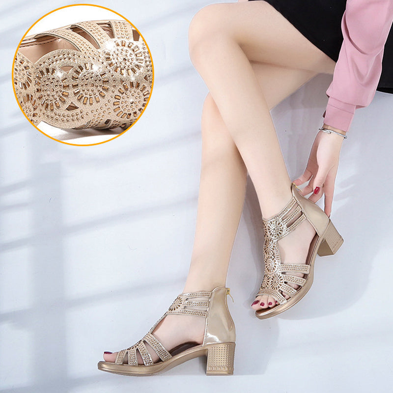 Modieuze dames wedgesandalen met strass en rits