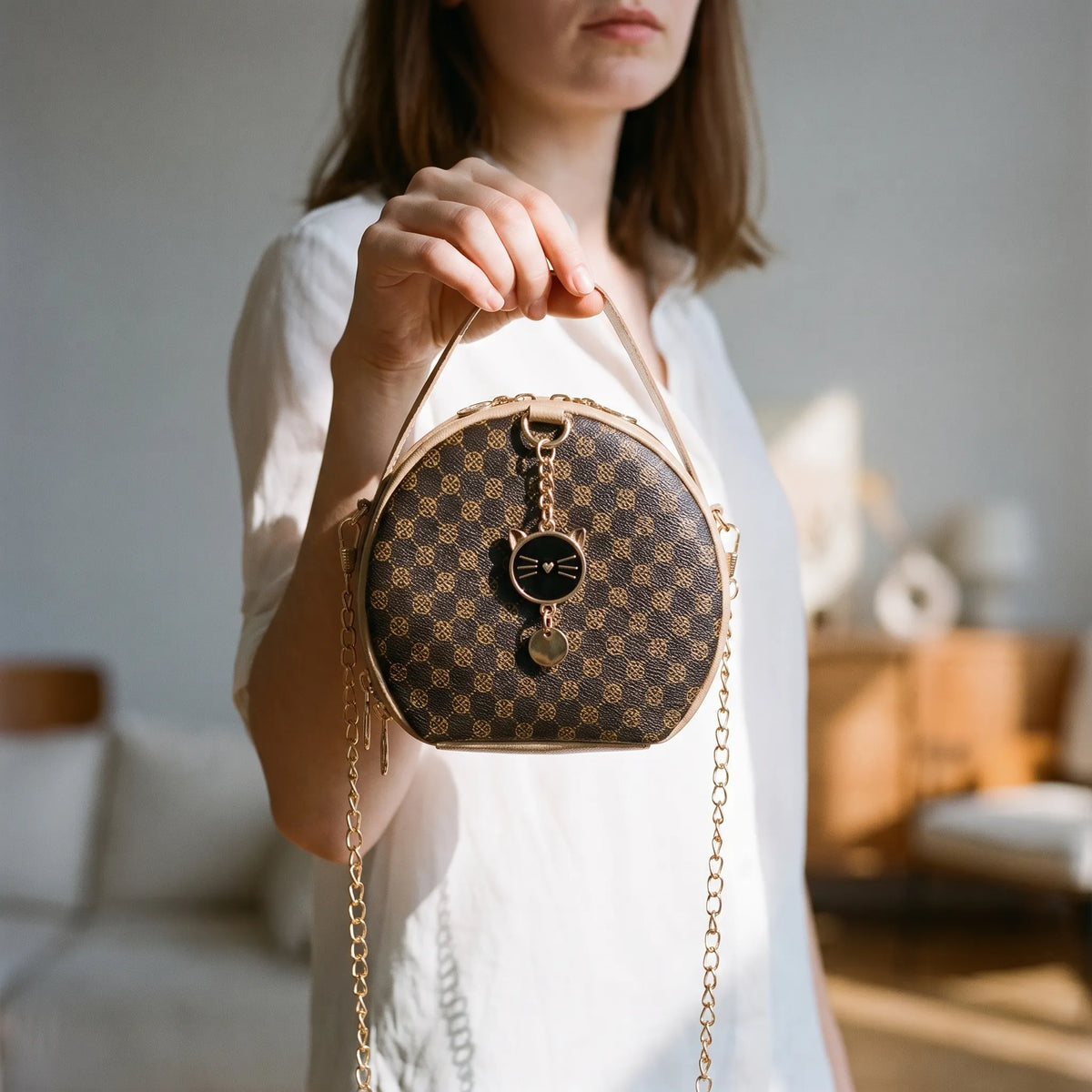 Dames ronde crossbodytas met patroon