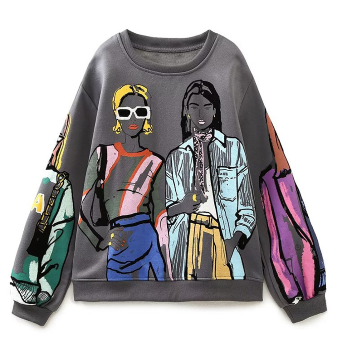 Losvallende wolprint sweater