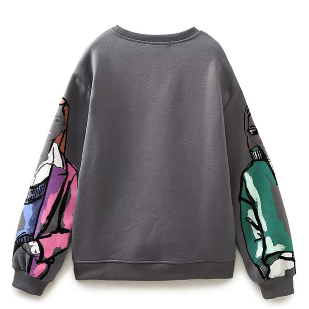 Losvallende wolprint sweater