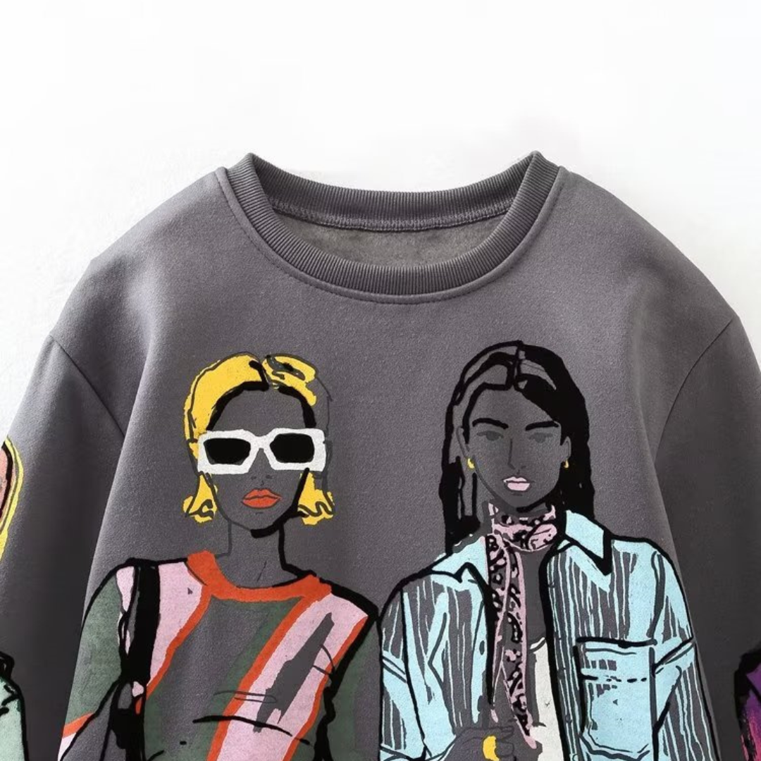 Losvallende wolprint sweater