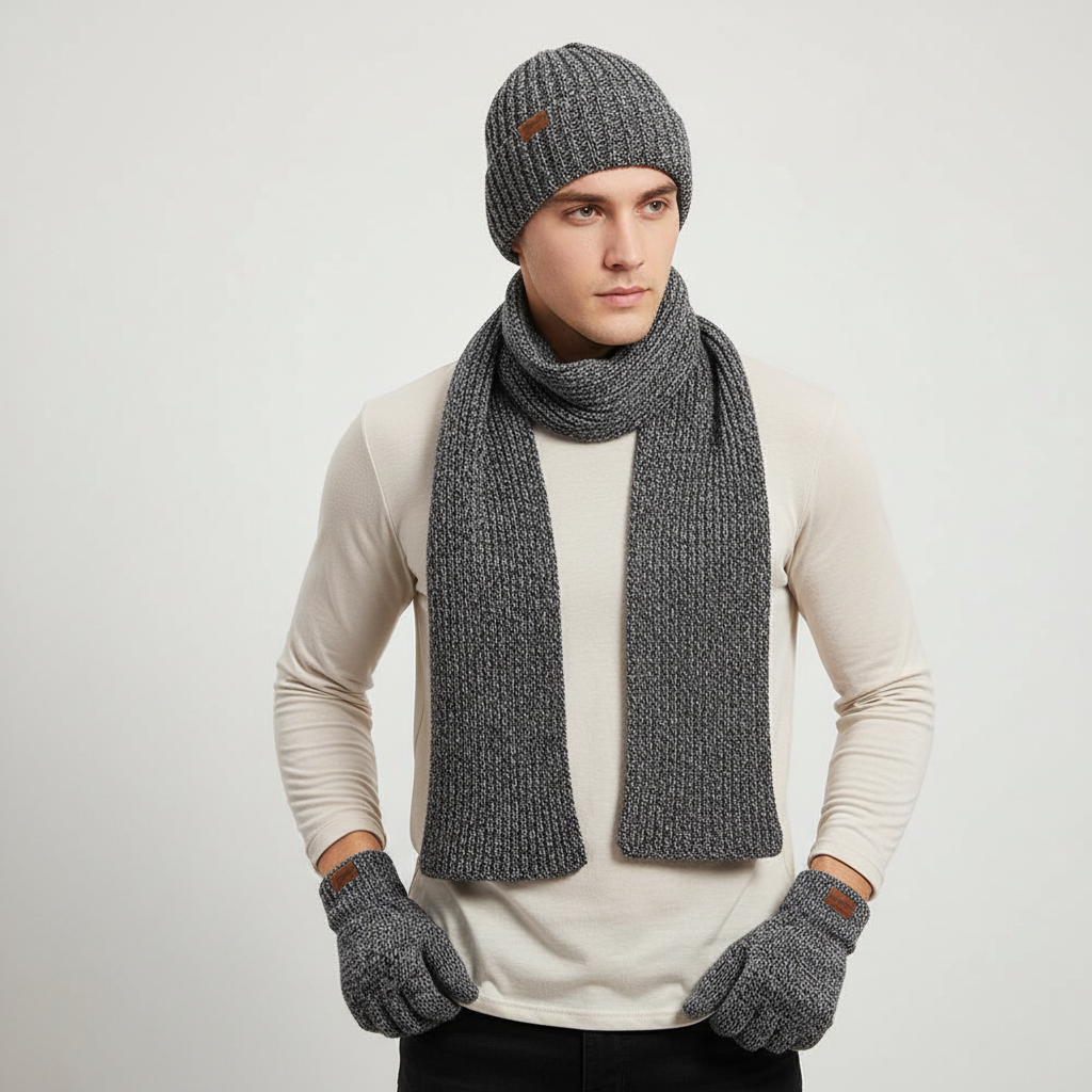 Drieledig gebreid winteraccessoire set