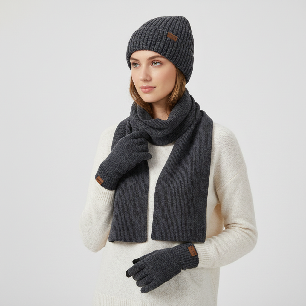 Drieledig gebreid winteraccessoire set