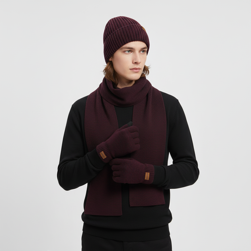 Drieledig gebreid winteraccessoire set
