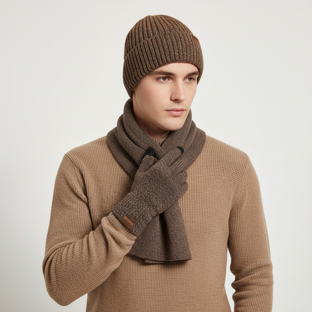 Drieledig gebreid winteraccessoire set