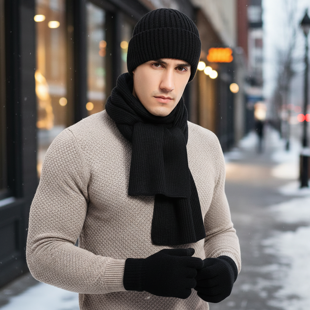 Drieledig gebreid winteraccessoire set