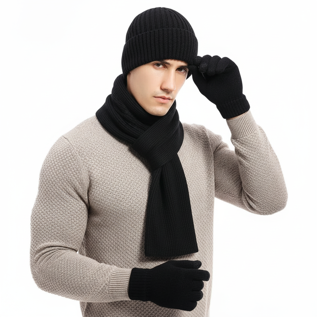 Drieledig gebreid winteraccessoire set