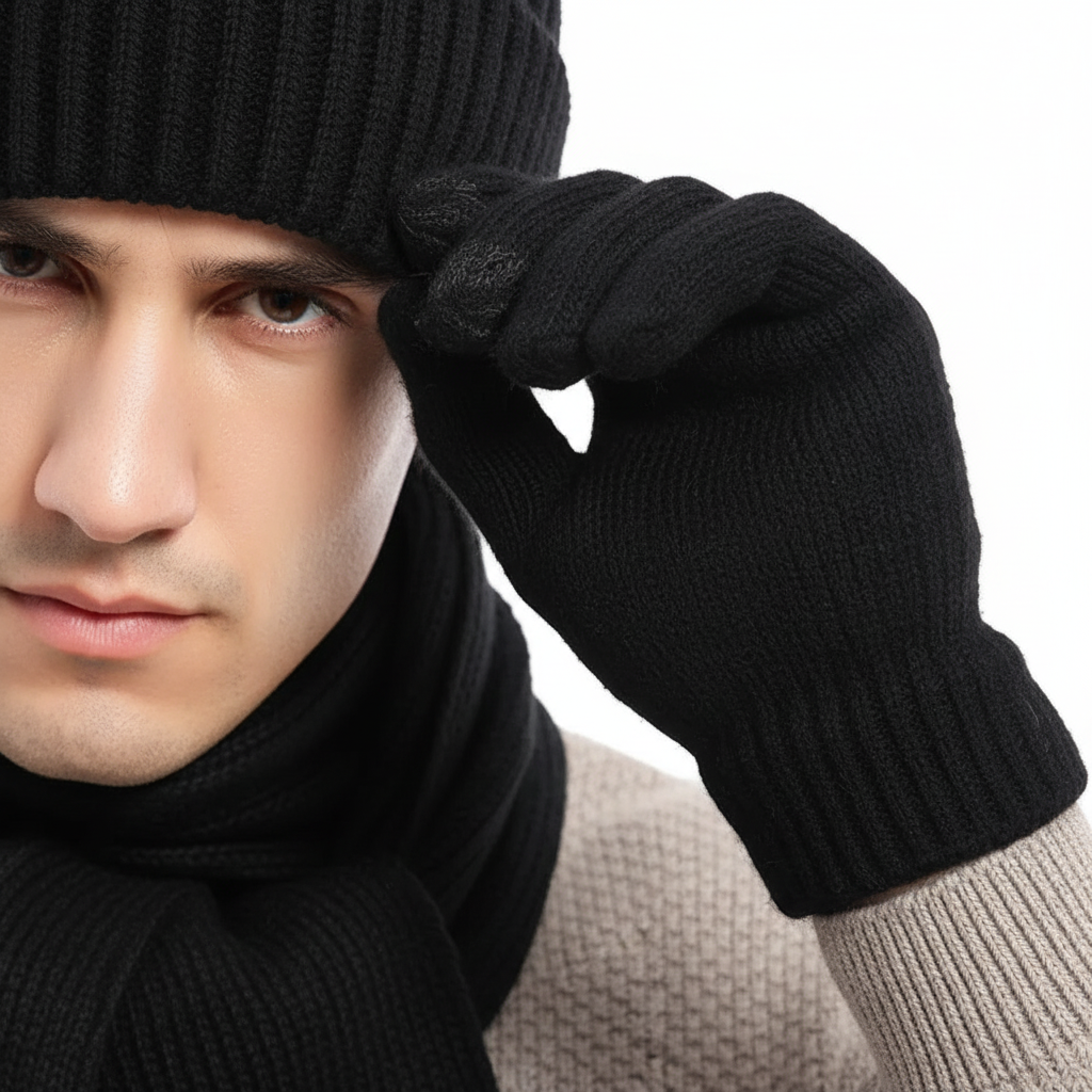 Drieledig gebreid winteraccessoire set