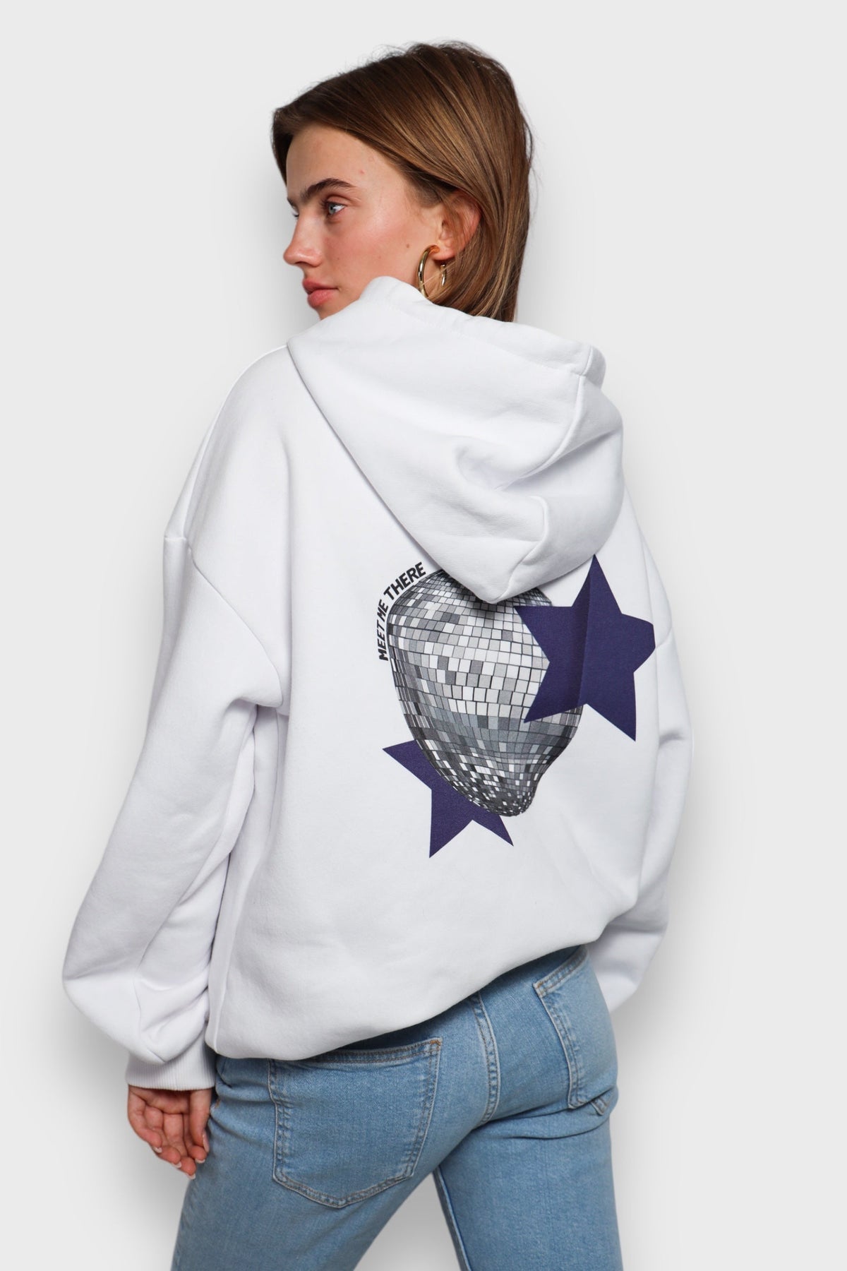 Witte dames hoodie met discobalprint