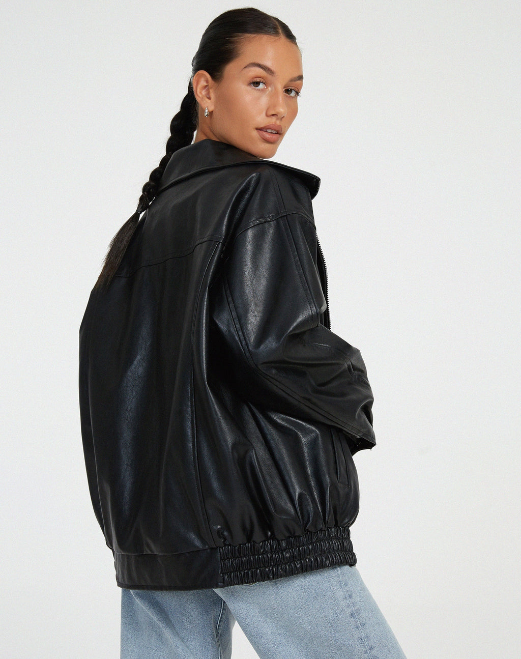 Oversized los leren damesjasje