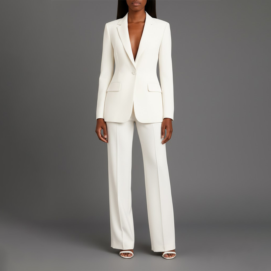 Elly | Damespak met lange getailleerde blazer en slanke broek